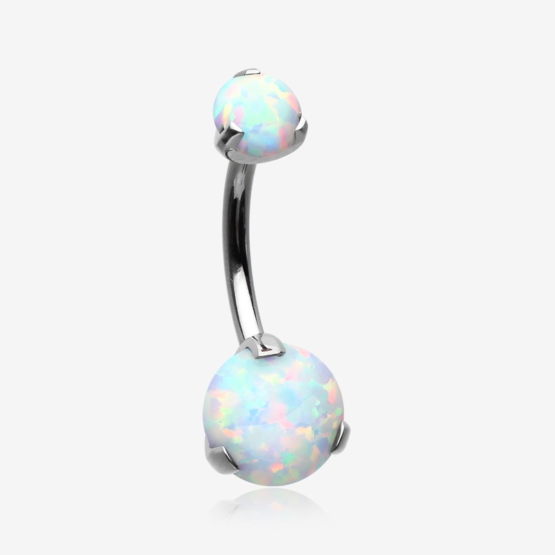 Implant Grade Titanium Internally Threaded Opal Prong Belly Button Ring 14 GA (1.6mm), 3/8″ (10mm), Gem: 4x6mm