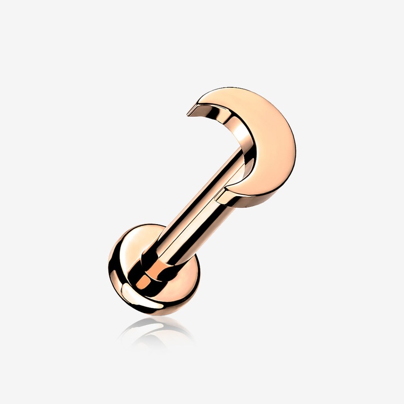 Implant Grade Titanium Rose Gold Crescent Moon Top Internally Threaded Flat Back Stud Labret