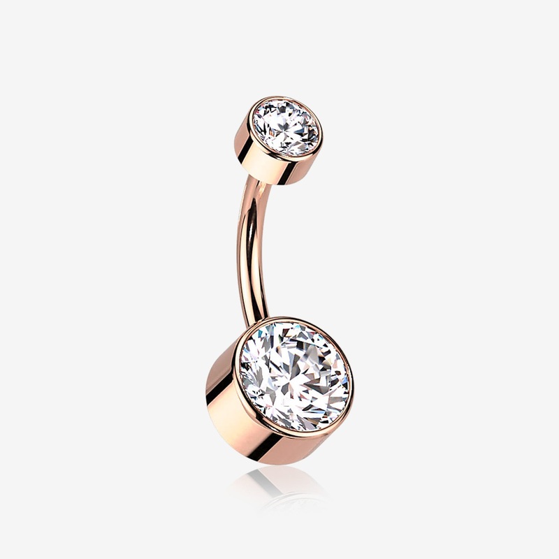 Implant Grade Titanium Rose Gold Internally Threaded Bezel Set Gem Belly Button Ring 14 GA (1.6mm), 3/8″ (10mm), Gem: 4 & 6mm