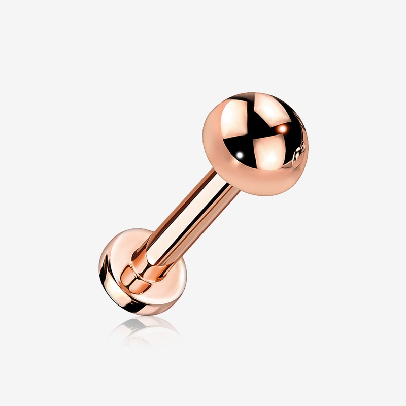 Implant Grade Titanium Rose Gold Internally Threaded Dome Top Labret 16 GA (1.2mm), 1/4″ (6mm), Top: 4mm