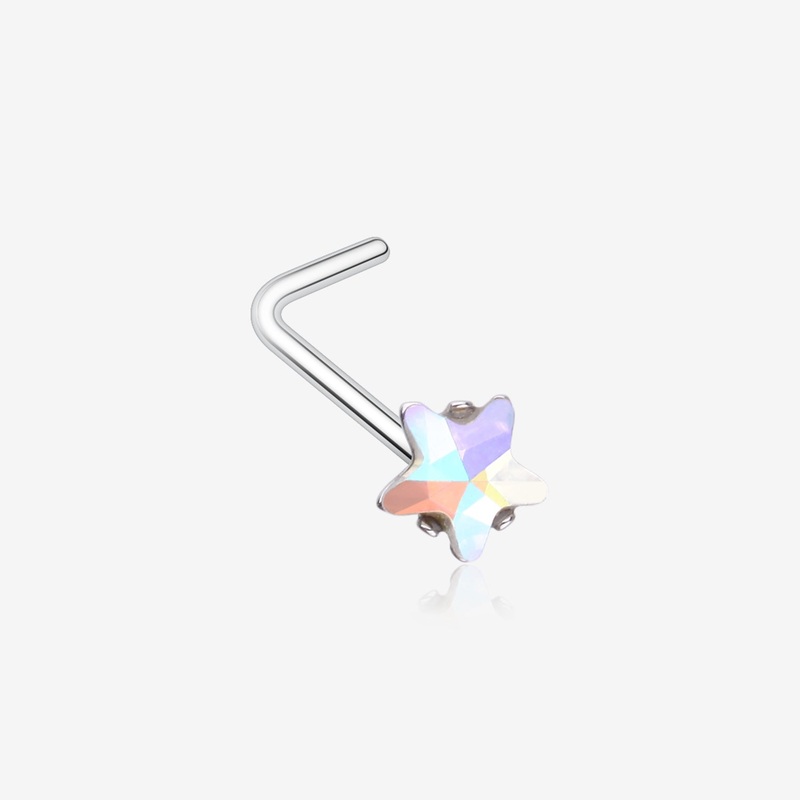 Iridescent Star Sparkle Gem L-Shaped Nose Ring