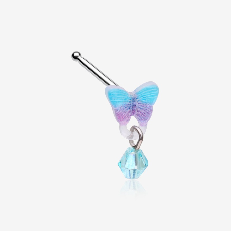 Kawaii Pop Blurple Butterfly Sparkle Dangle Nose Stud Ring
