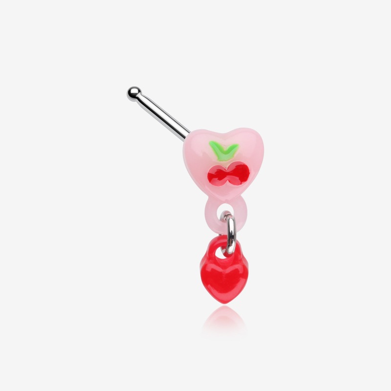 Kawaii Pop Cherry Heart Dangle Nose Stud Ring