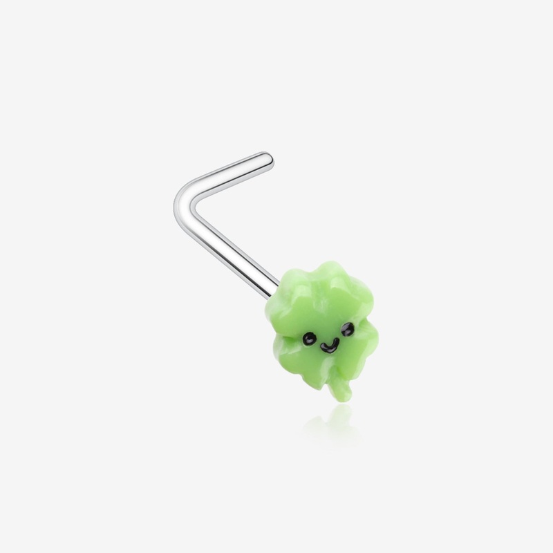 Kawaii Pop Lucky Shamrock Clover L-Shaped Nose Ring