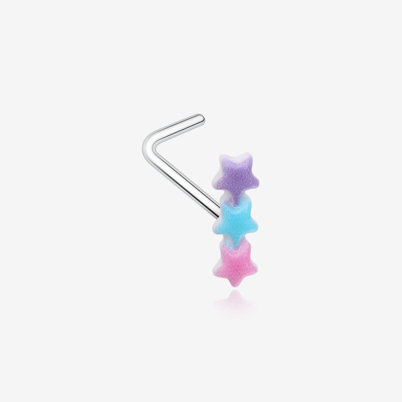 Kawaii Pop Pastel Assorted Star Trio L-Shaped Nose Ring