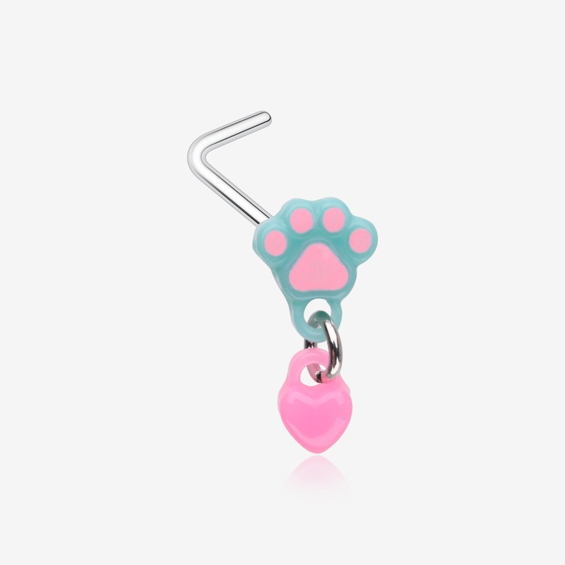 Kawaii Pop Paw Heart Dangle L-Shaped Nose Ring