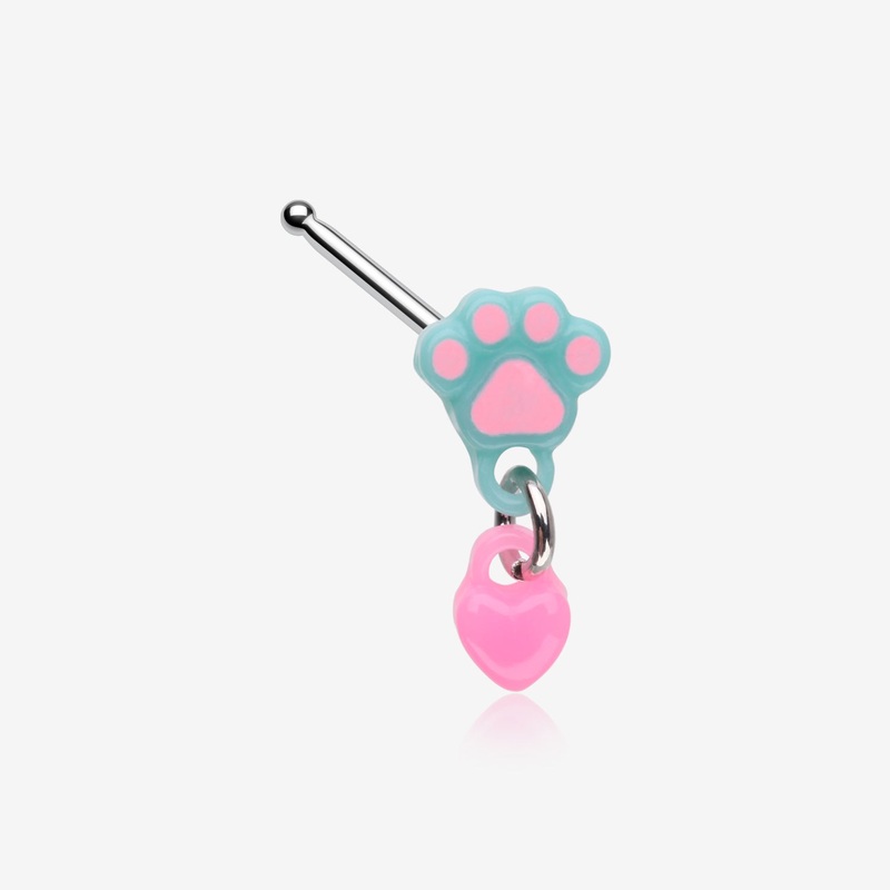 Kawaii Pop Paw Heart Dangle Nose Stud Ring