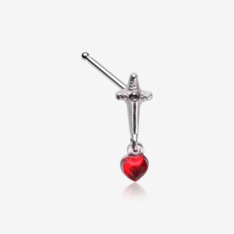 Royal Dagger Blood Red Heart Gem Dangle Nose Stud Ring