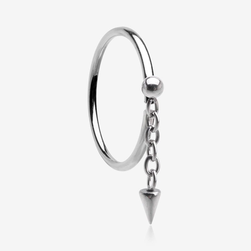 Steel Ball Dangle Chained Spike Bendable Hoop Ring 20 GA (0.8mm), 5/16″ (8mm)