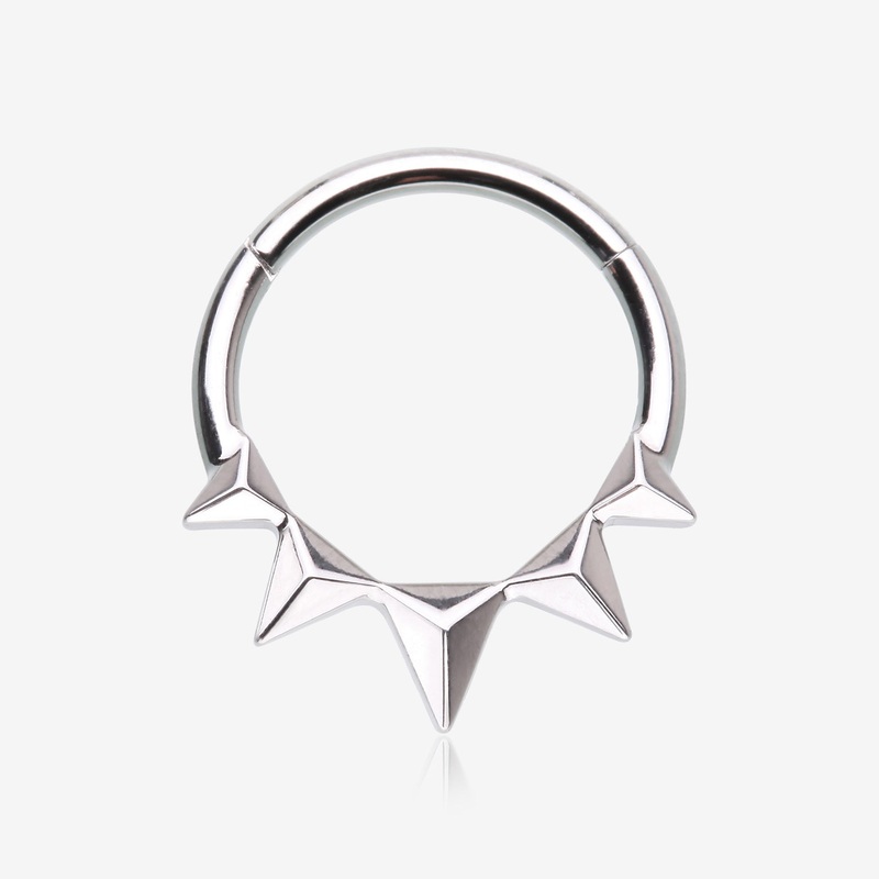 Triangle Pyramid Studded Spike Steel Clicker Hoop Ring 16 GA (1.2mm), 5/16″ (8mm)