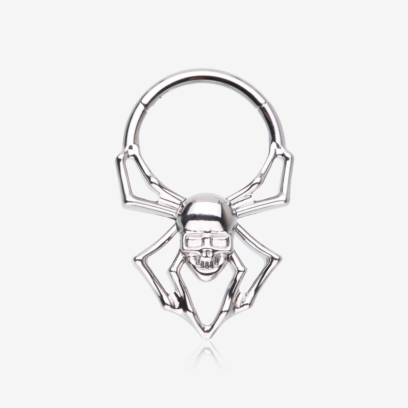 Venomous Skull Spider Steel Clicker Hoop Ring 16 GA (1.2mm), 5/16″ (8mm)