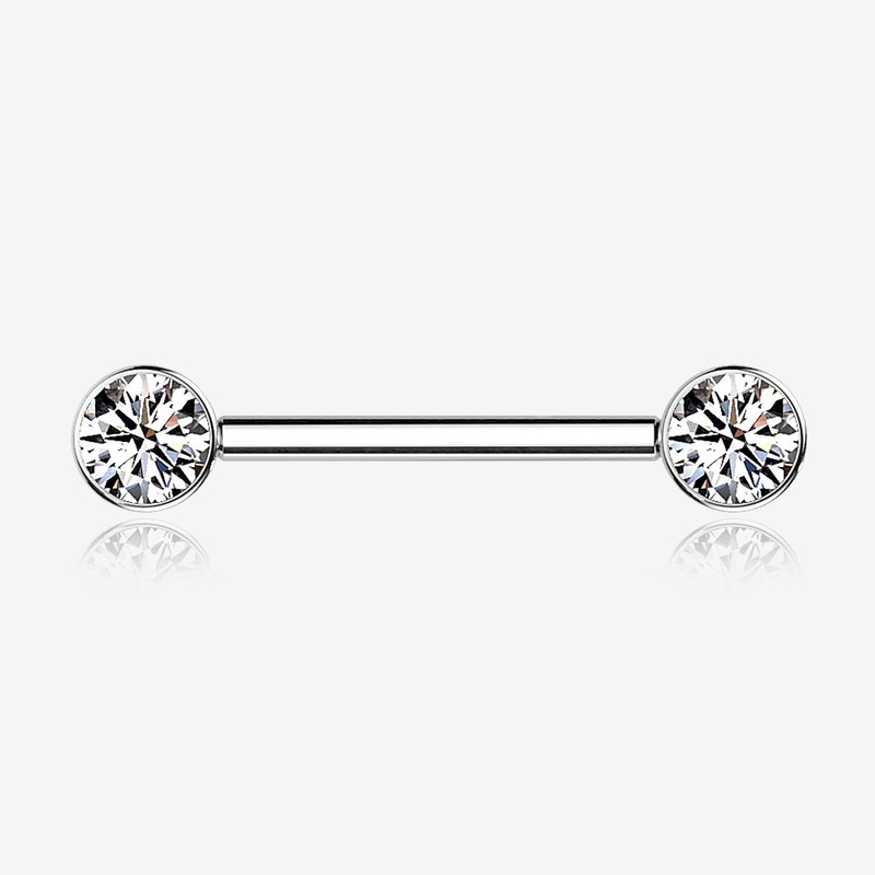 A Pair of Implant Grade Titanium Bezel Set Sparkle Internally Threaded Nipple Barbell 14 GA (1.6mm), 1/2″ (12mm), Gem: 5mm