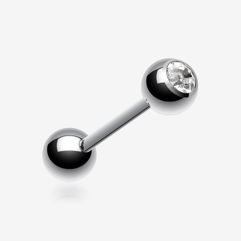 Basic Gem Ball Steel Barbell Tongue Ring 16 GA (1.2mm), 1/4″ (6mm), Ball: 3mm