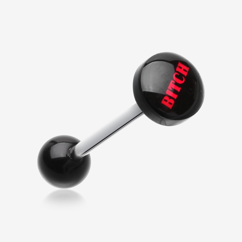 ‘BITCH’ Logo Acrylic Barbell Tongue Ring