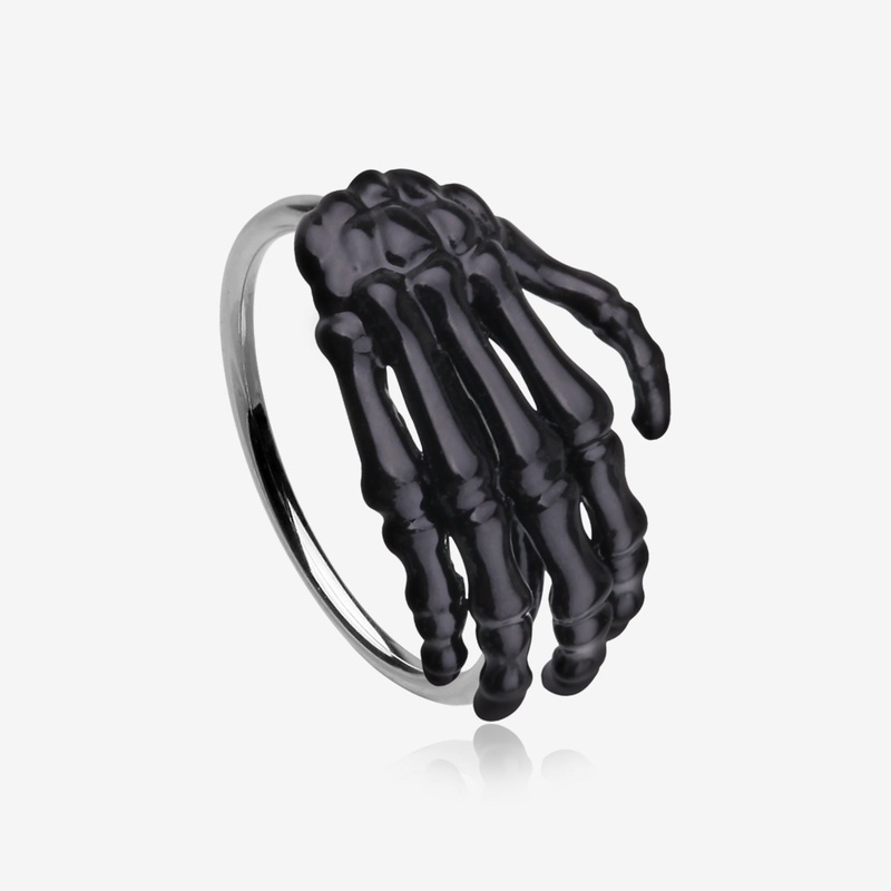 Black Skeleton Hand of Death Steel Bendable Hoop Ring 20 GA (0.8mm), 5/16″ (8mm)