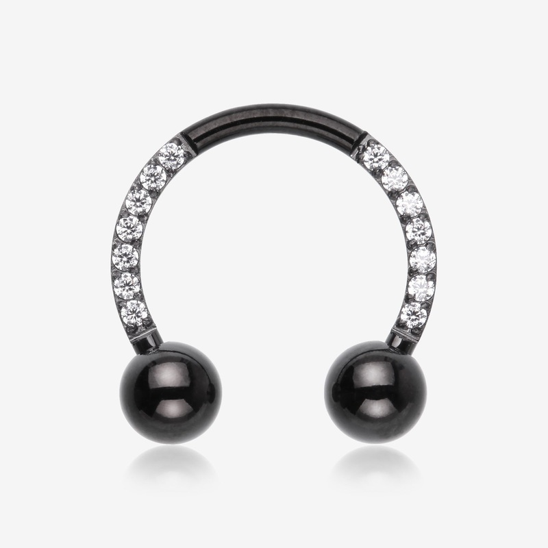 Blackline Front Facing Sparkle Multi-Gem Steel Horseshoe Circular Barbell