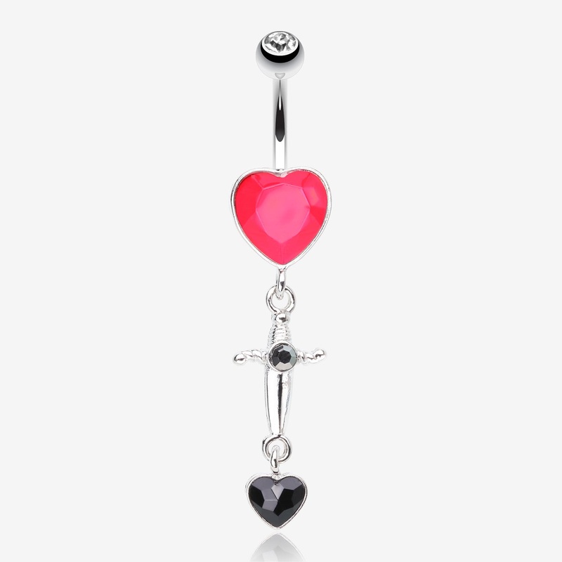 Dagger Heart Sparkle Dangle Belly Button Ring