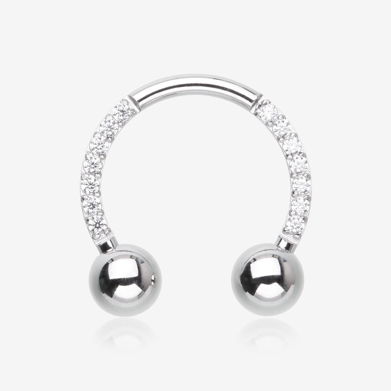 Front Facing Sparkle Multi-Gem Steel Horseshoe Circular Barbell