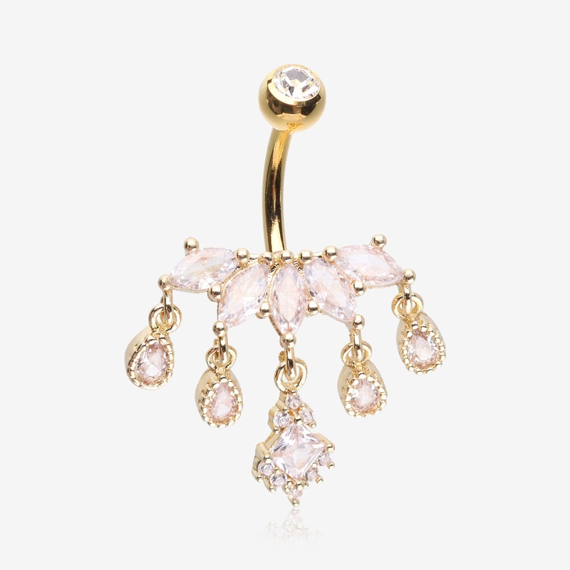 Golden Brilliant Marquise Tiara Dangle Sparkle Tiered Belly Button Ring