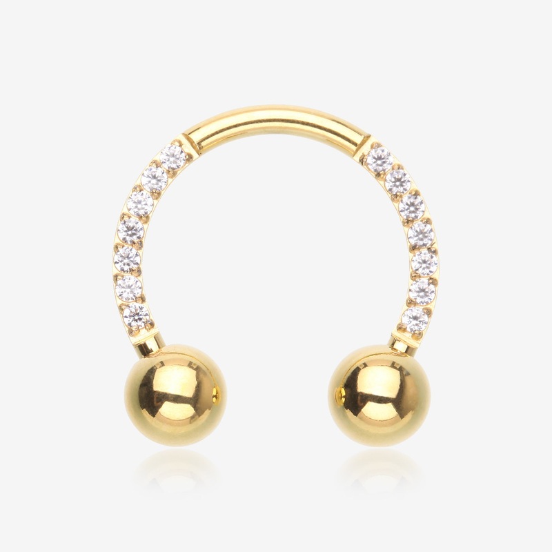 Golden Front Facing Sparkle Multi-Gem Steel Horseshoe Circular Barbell