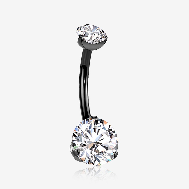 Implant Grade Titanium Blackline Internally Threaded Prong Set Belly Button Ring 14 GA (1.6mm), 3/8″ (10mm), Ball: 4x6mm