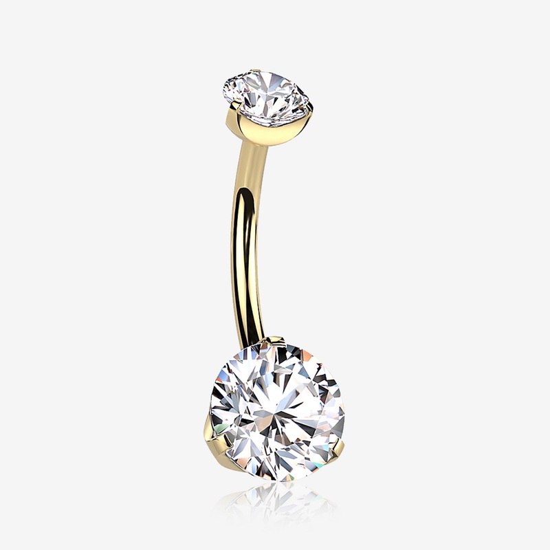 Implant Grade Titanium Golden Internally Threaded Prong Set Belly Button Ring 14 GA (1.6mm), 3/8″ (10mm), Ball: 4x6mm