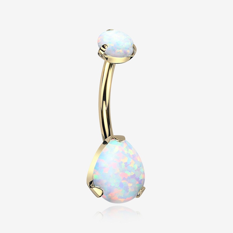 Implant Grade Titanium Golden Internally Threaded Teardrop Opal Prong Belly Button Ring