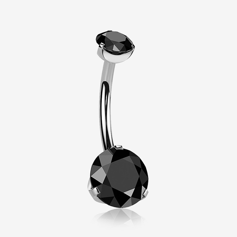 Implant Grade Titanium Internally Threaded Prong Set Belly Button Ring 14 GA (1.6mm), 3/8″ (10mm), Ball: 4x6mm