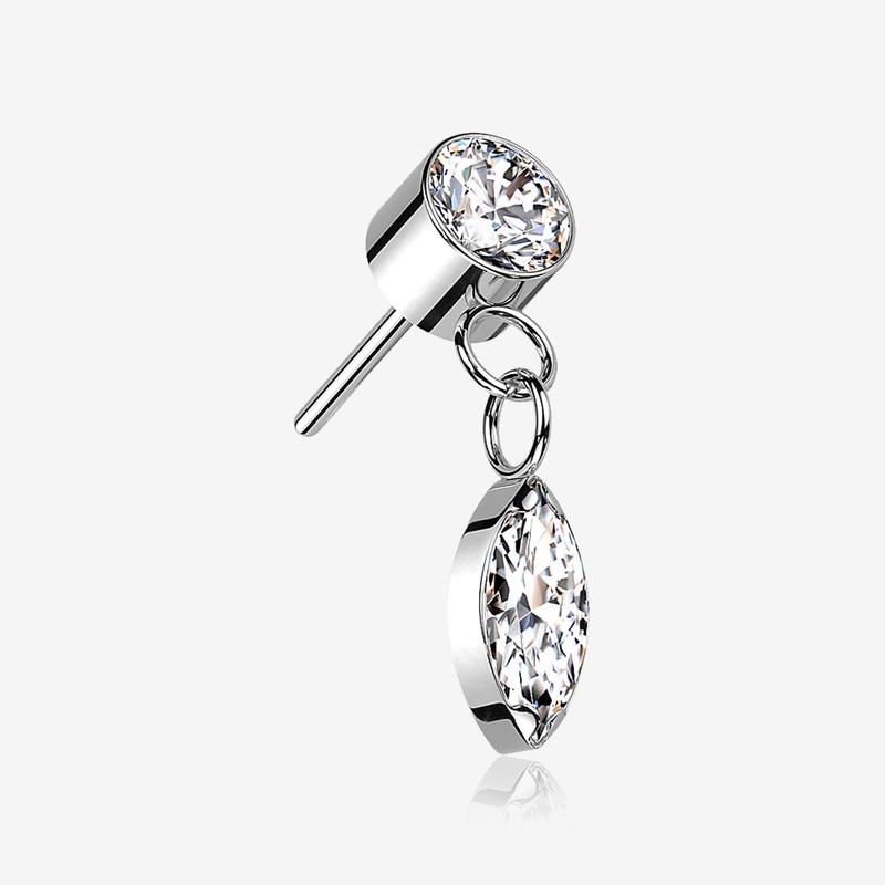 Implant Grade Titanium OneFit Threadless Bezel Set Marquise Dangle Sparkle Top Part