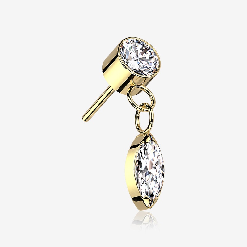 Implant Grade Titanium OneFit Threadless Golden Bezel Set Marquise Dangle Sparkle Top Part