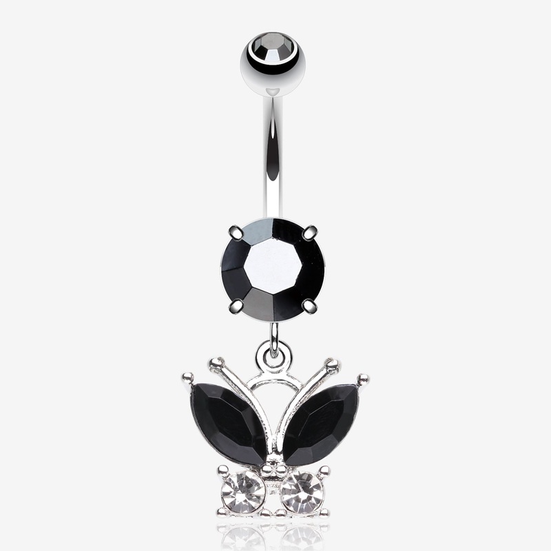 Midnight Butterfly Sparkle Dangle Belly Button Ring