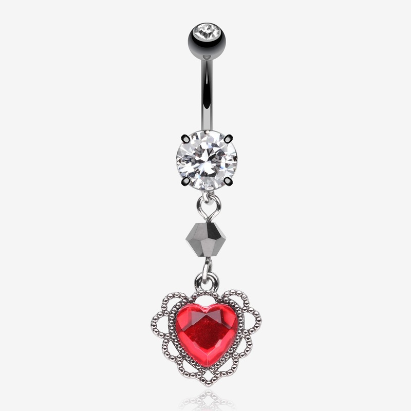 Victorian Goth Lace Heart Sparkle Dangle Belly Button Ring