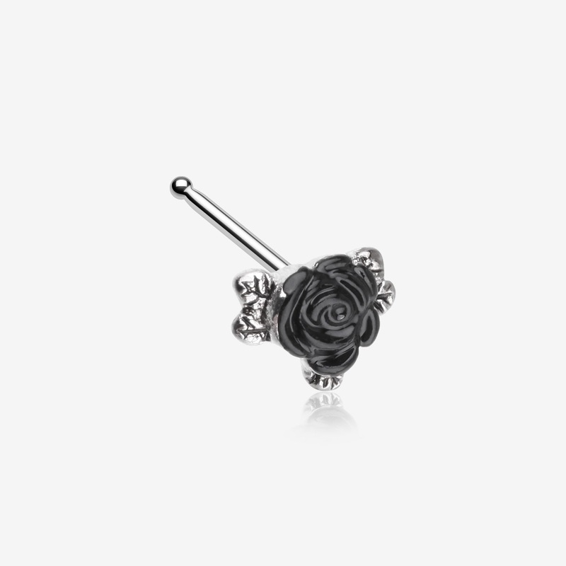 Vintage Gothic Black Rose Nose Stud Ring 20 GA (0.8mm), 9/32″ (7mm)