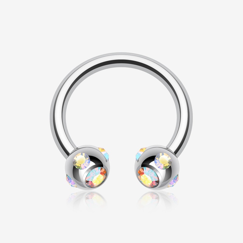 Aurora Gem Ball Steel Horseshoe Circular Barbell 16 GA (1.2mm), 5/16″ (8mm), Ball: 3mm