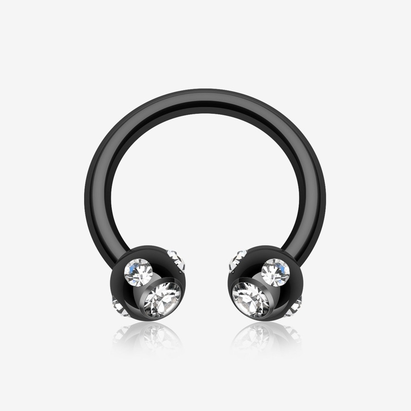 Blackline PVD Aurora Gem Ball Horseshoe Circular Barbell 16 GA (1.2mm), 5/16″ (8mm), Ball: 3mm