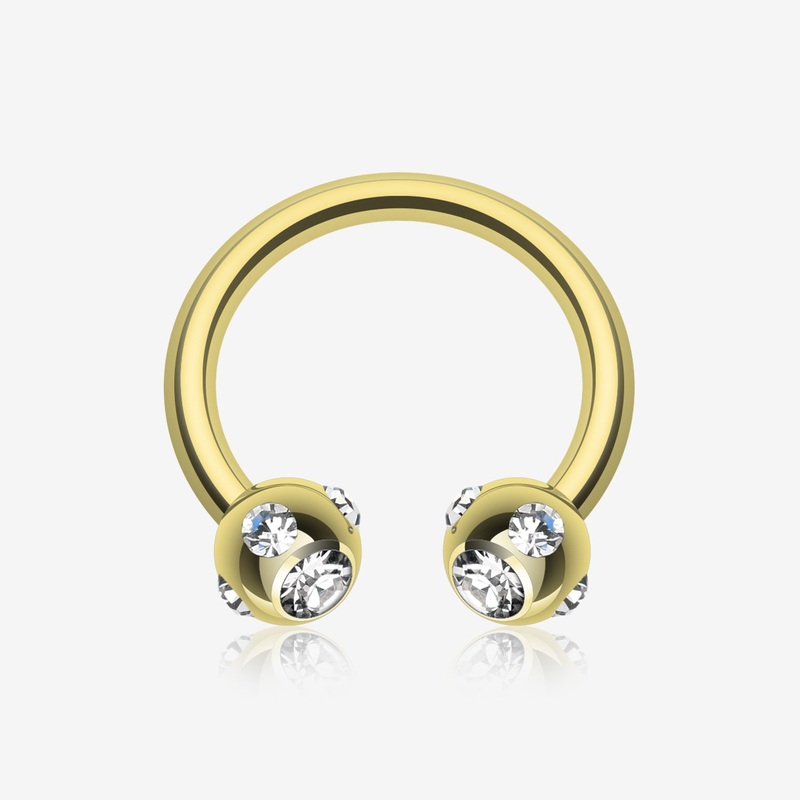 Gold Plated Aurora Gem Ball Horseshoe Circular Barbell 16 GA (1.2mm), 5/16″ (8mm), Ball: 3mm