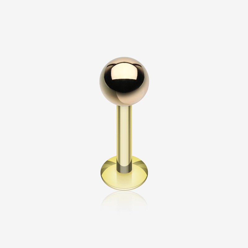Gold Plated Basic Steel Labret 16 GA (1.2mm), 1/4″ (6mm), Ball: 3mm