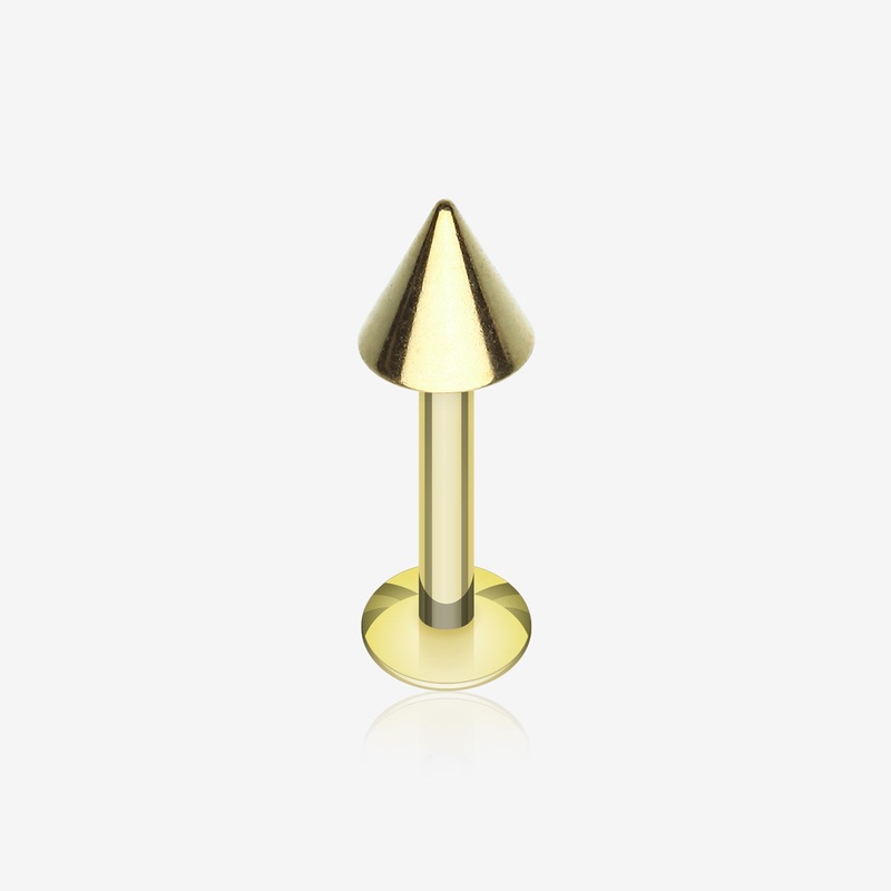 Gold Plated Basic Steel Spike Labret 16 GA (1.2mm), 5/16″ (8mm), Cone: 3mm