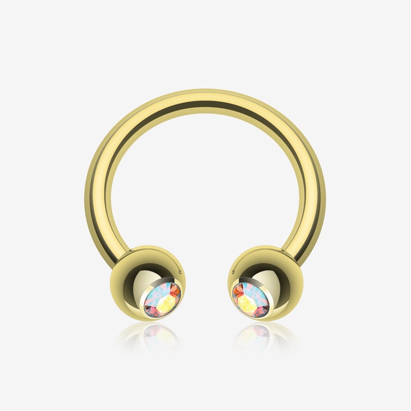 Gold Plated Gem Ball Horseshoe Circular Barbell 16 GA (1.2mm), 5/16″ (8mm), Ball: 3mm