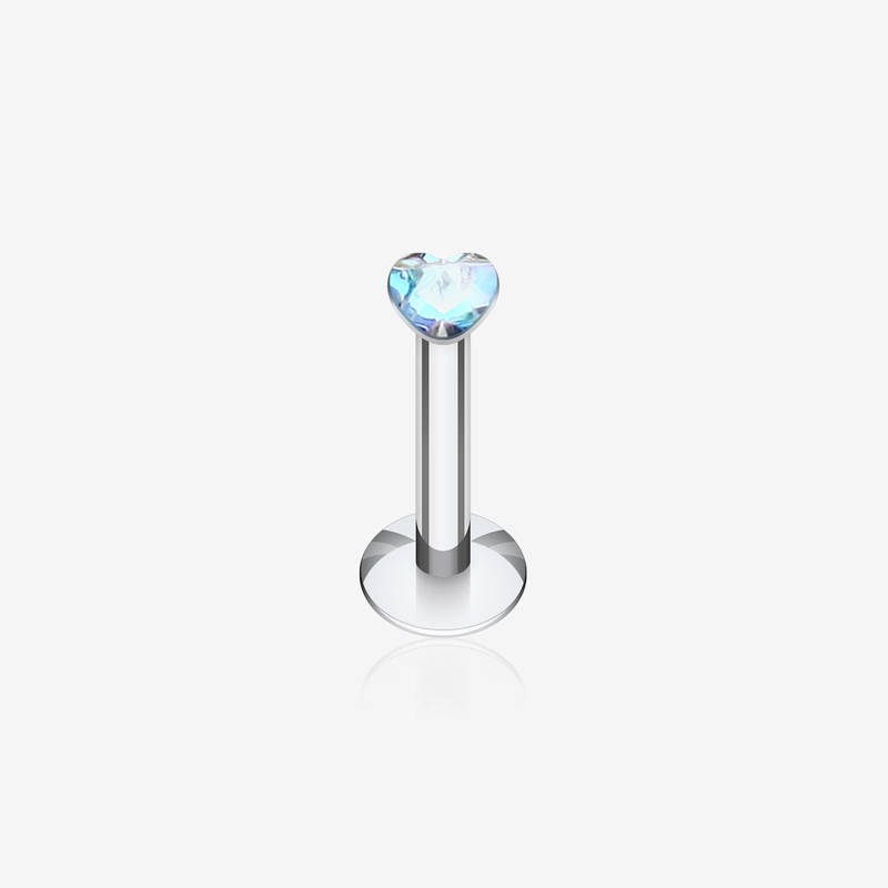 Heart Gem Top Internally Threaded Labret 16 GA (1.2mm), 5/16″ (8mm)