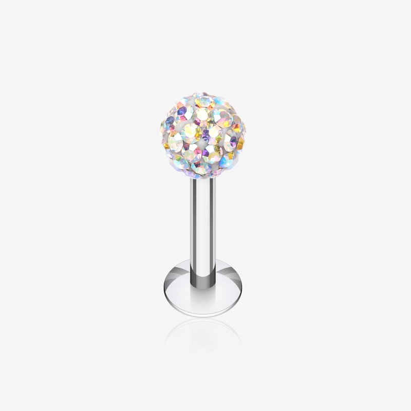 Multi-Gem Sparkle Ball Steel Labret 16 GA (1.2mm), 5/16″ (8mm), Ball: 3mm