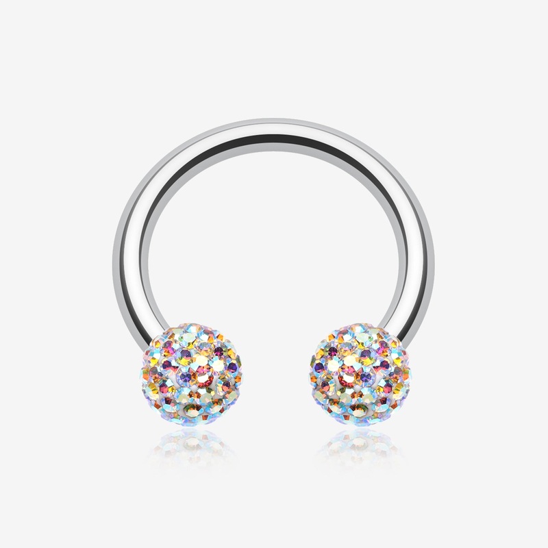 Multi-Gem Sparkle Horseshoe Circular Barbell 16 GA (1.2mm), 3/8″ (10mm), Ball: 4mm
