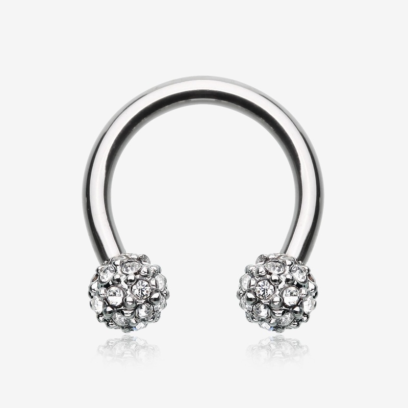 Pave Sparkle Full Dome Horseshoe Circular Barbell 16 GA (1.2mm), 3/8″ (10mm), Ball: 4mm