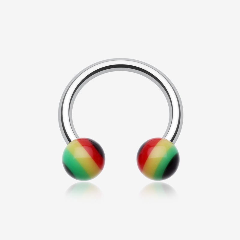 Rasta Jamaican Stripe Acrylic Horseshoe Circular Barbell 16 GA (1.2mm), 5/16″ (8mm), Ball: 3mm