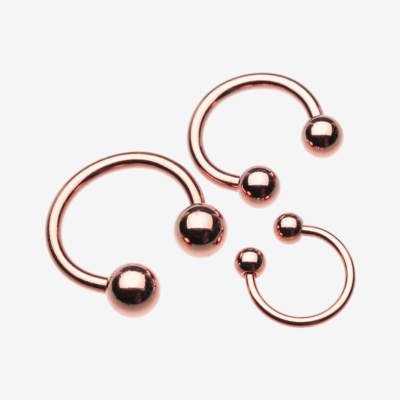 Rose Gold Plated Basic Horseshoe Circular Barbell 18 GA (1mm), 5/16″ (8mm), Ball: 3mm
