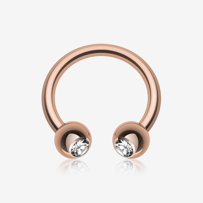 Rose Gold Plated Gem Ball Horseshoe Circular Barbell 16 GA (1.2mm), 5/16″ (8mm), Ball: 3mm