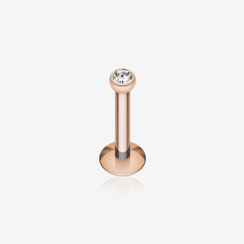 Rose Gold Plated Gem Ball Internally Threaded Labret 16 GA (1.2mm), 5/16″ (8mm), Ball: 2mm