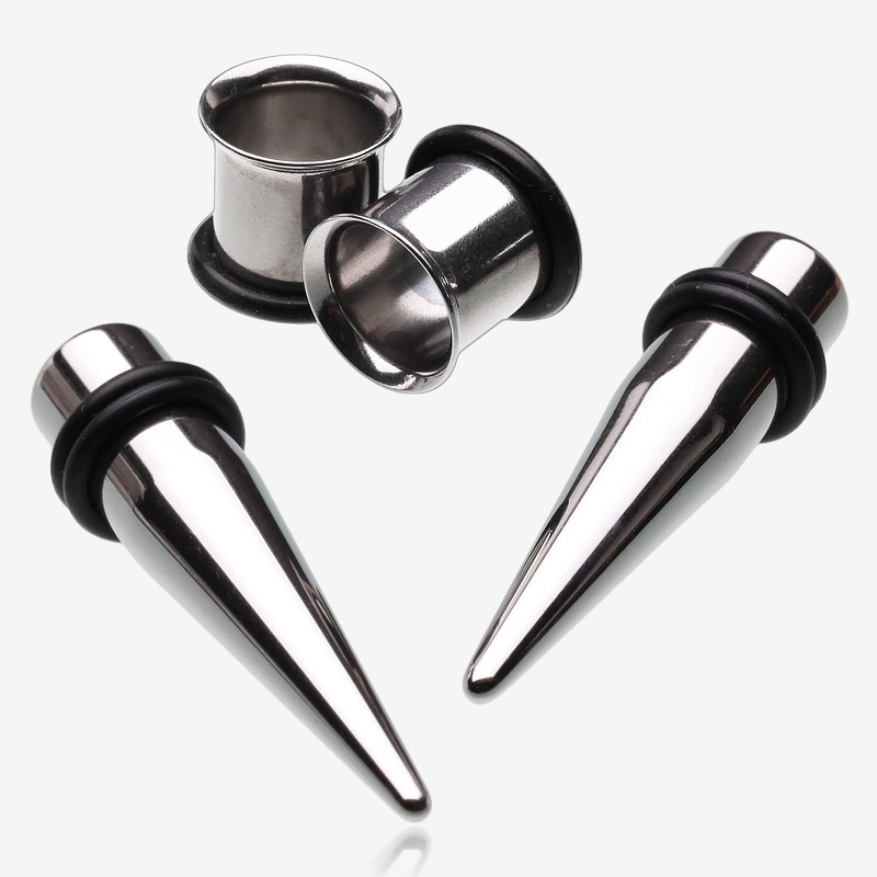 Single Size Ear Stretching Steel Tapers & Plugs Pair Kit 12 GA (2mm)