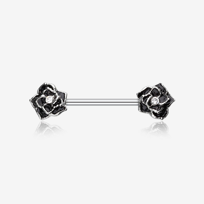 A Pair of Classic Rose Sparkle Nipple Barbell Ring 14 GA (1.6mm), 1/2″ (12mm)