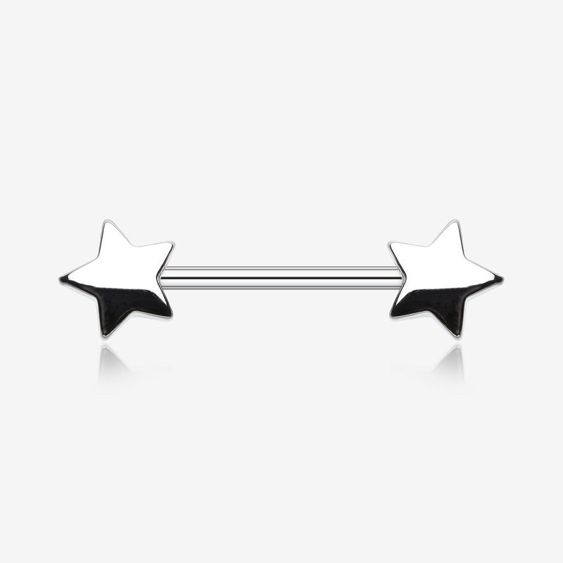 A Pair of Classic Star Nipple Barbell Ring 14 GA (1.6mm), 1/2″ (12mm)